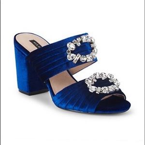 Perla Velvet Embellished Block Heel Sandals